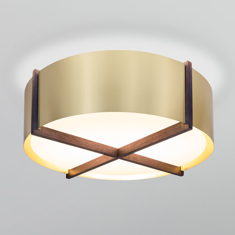 Plura Flush Mount, Walnut, 7.8" H x 24" W x 24" D, Brushed Brass