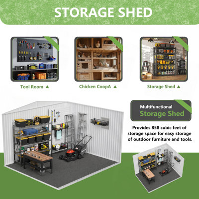 12x10FT Metal Garden Shed With Sliding Door 4 Windows design Apex Roof Storage Shed