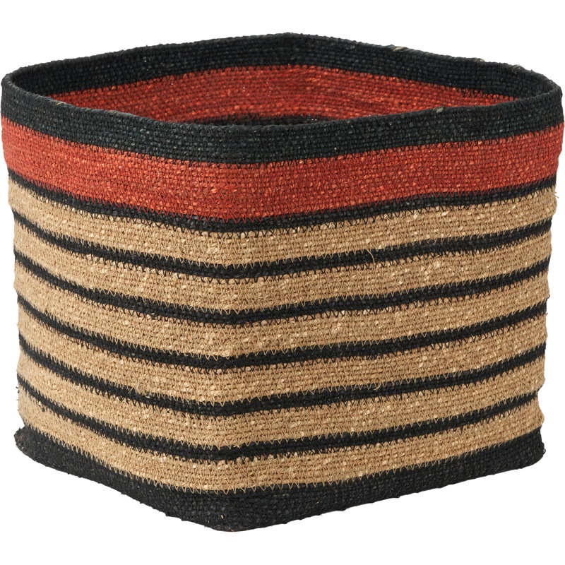 Seagrass Natural Stripe Square Basket, Black/Brown/Orange