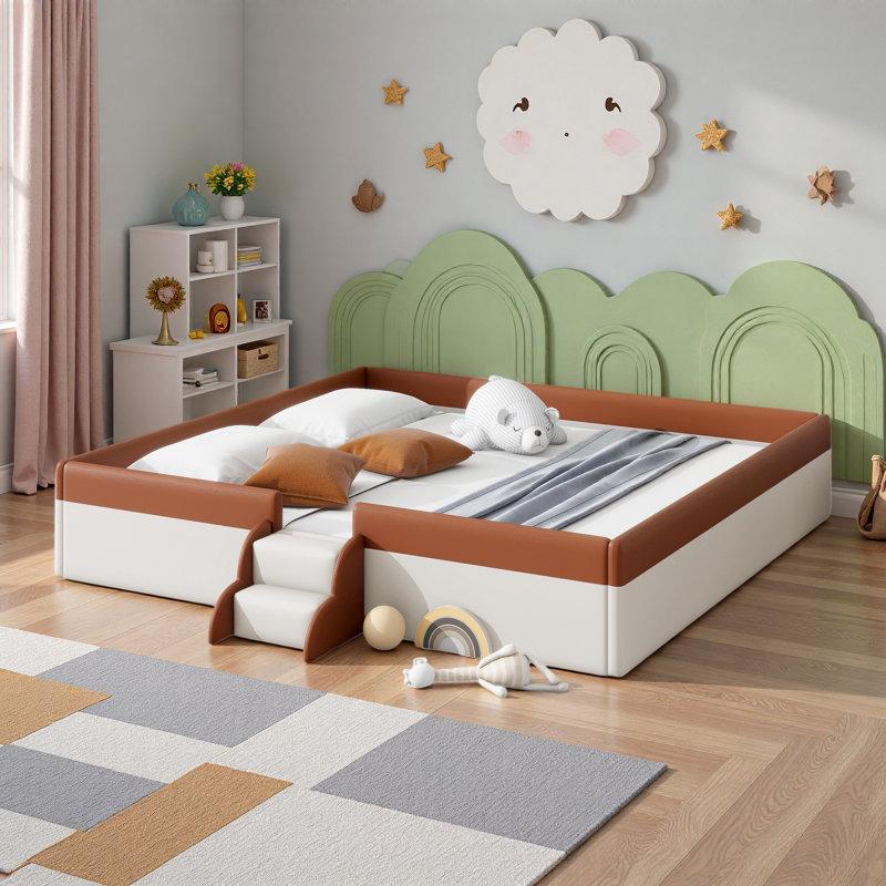 Upholstered Daybed Frame With Fence And Stairs, Brown, King