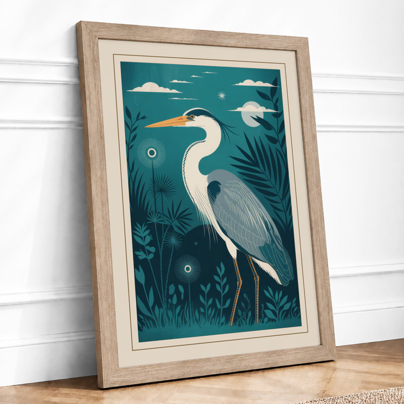 Heron in Wetland Coastal - Framed Print, A1 - 84.1 x 59.4 cm, Oak