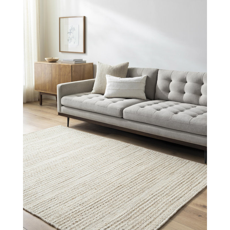 Handwoven Beige Wool Rectangular Area Rug 5' x 7'6"