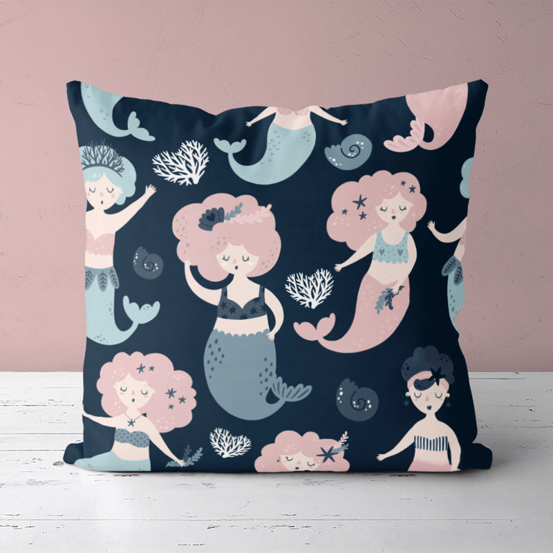 Housse de coussin carrée/insert, Bleu marine / bleu / rose