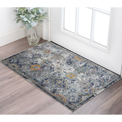 Tapis à motif géométrique gris et rouille 3 pi x 5 pi