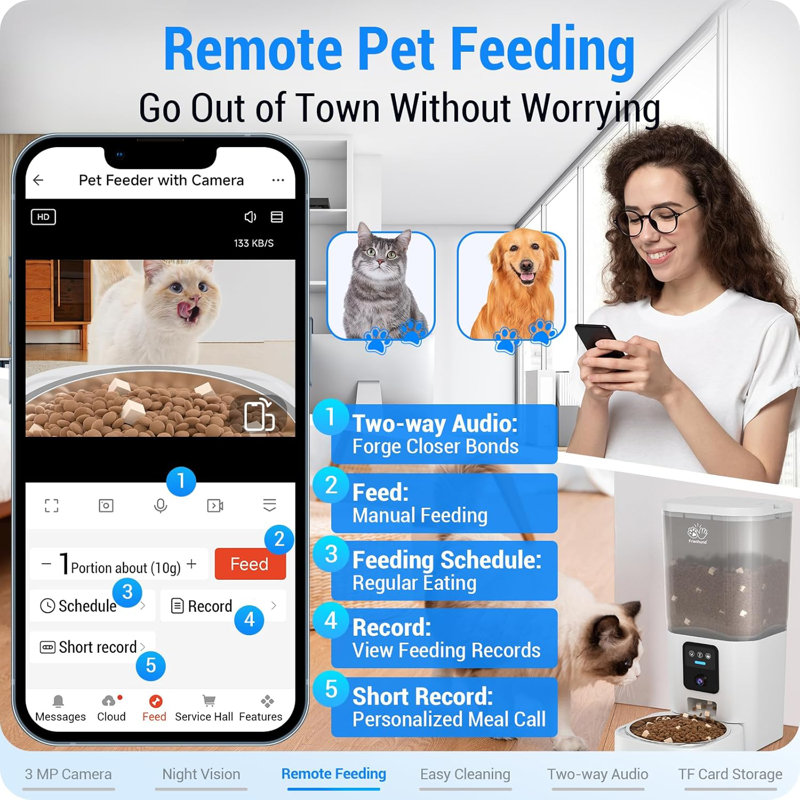 Automatic Cat Feeder With 2K Camera: 5G Wifi Automatic Dog Feeder With Night Vision, Auto Cat Food Dispenser With 7L Large Pet Food Storage Container For Multiple Pet,Detachable For Easy Clean -29 Cup