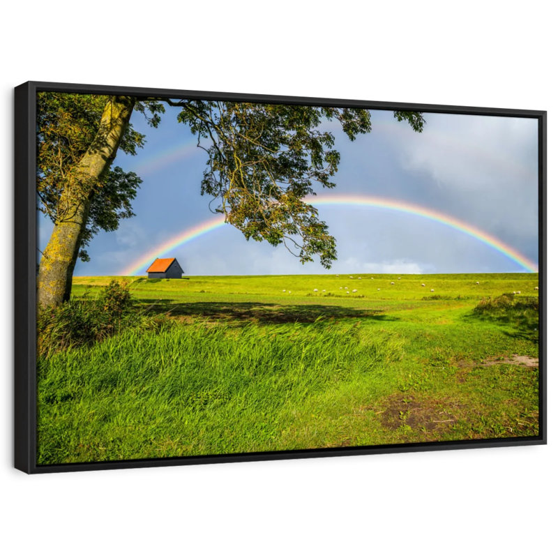 Impression sur toile arc-en-ciel au-dessus d'une maison de campagne, H 13 po x l 19 po