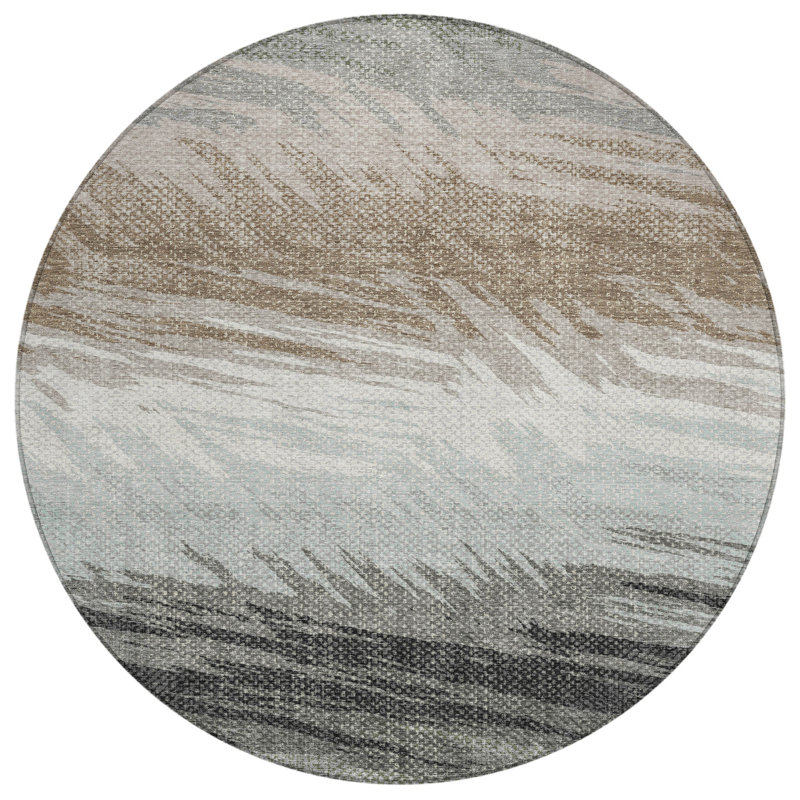 Machine Washable Indoor/Outdoor Houtz ACN2272 Stripes Rug, Round 8'
