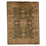 Hand Knotted Wool Oriental Area Rug in Black And Rust