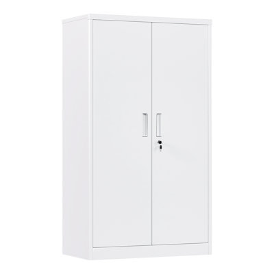55.1" Tall White Steel Storage Cabinet, Lockable Metal Locker with Adjustable Shelves for Office, Home & Garage