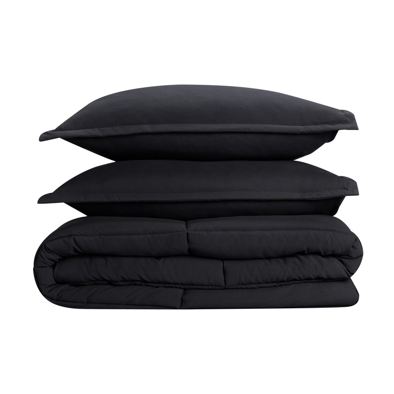 Black Full Microfiber Bedspread Set with Stain Protection