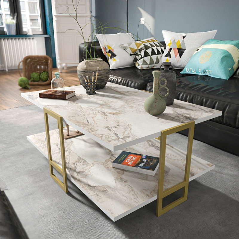 Polka 4 Legs Coffee Table with Storage, Ephesus, White
