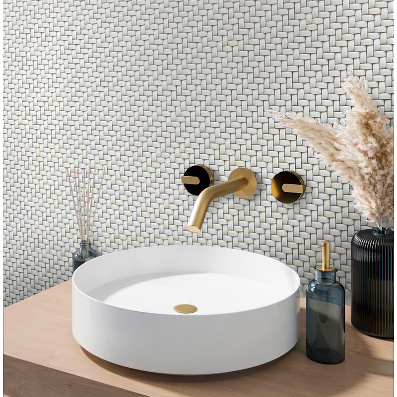 11.7" X 11.8" Glass Basketweave Mosaic Tile, White