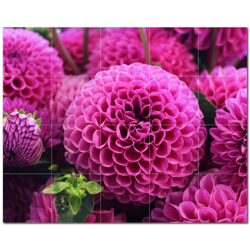 Flowers Photo 8'' x 8'' Satin Ceramic Decorative Mural