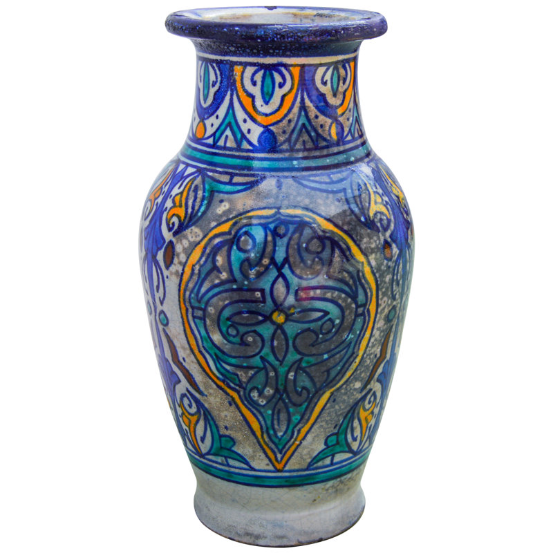 Vase de table intérieur / extérieur bleu / orange 9,25 po