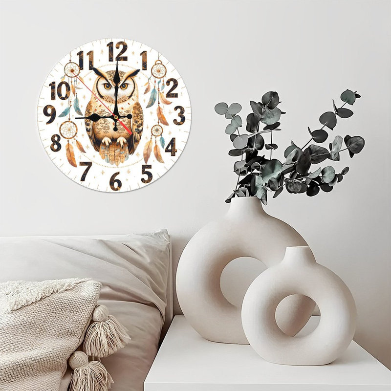 Horloge murale hibou attrapeur de rêves
