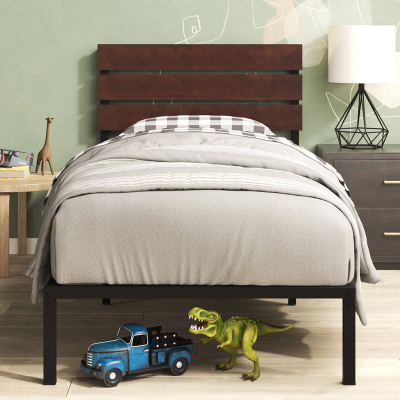 Steens Modern Metal Bed frame with Bamboo Headboard, Single (3')