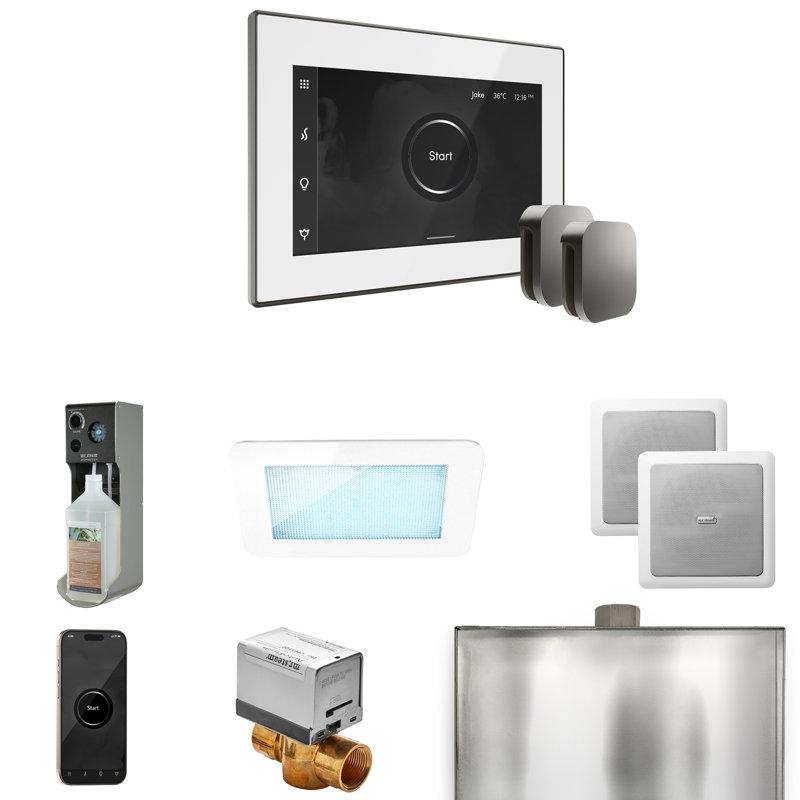 XDream Max Steam Shower Control Package with iSteamX Control and Steamhead , White/Satin Steel