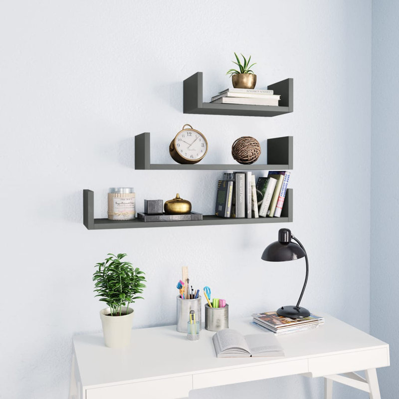 Wall Shelves Floating Display Shelves Wall Mounted for Book DVD, Gray