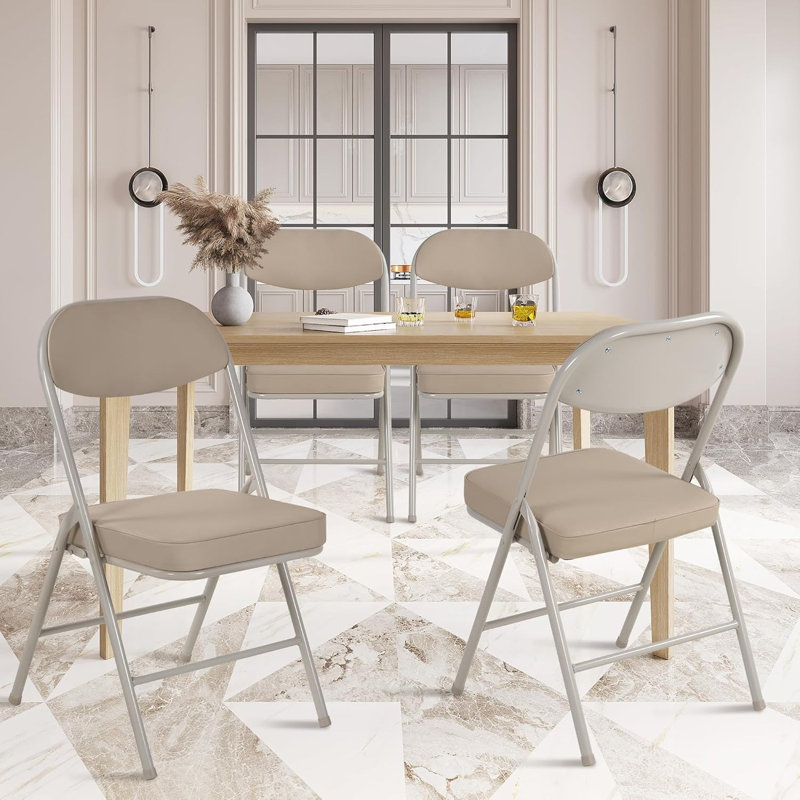 Chaises pliantes avec coussin, ensemble de 4 chaises pliantes rembourrées avec structure en métal durable, aucun assemblage requis pour la fête et la maison beige