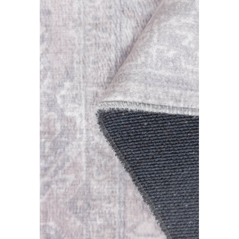Tapis décoratif gris en polyester tissé à la machine, Rectangle 5 pi 3 po x 7 pi 7 po