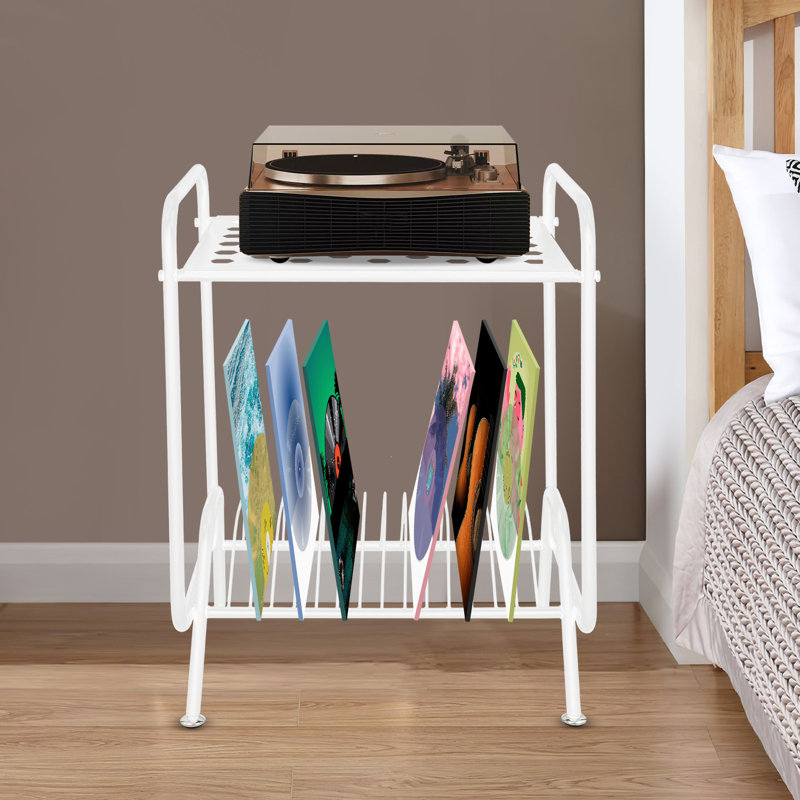 2-Tier Record Player Stand Free Standing Player Stand Record Storage Stand With 4 Foot Pads, White