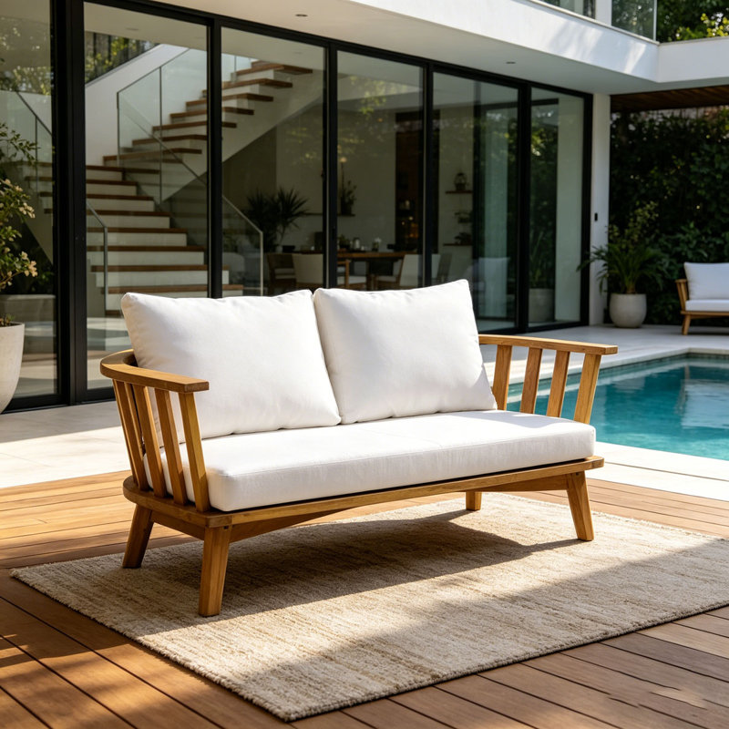 Causeuse d'extérieur en bois avec coussins