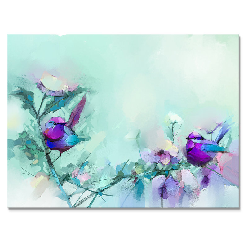 Paintbrush mauve et turquoise - Reproduction sur toile flottante, H 8 po x l 12 po x P 1 po, Toile tendue