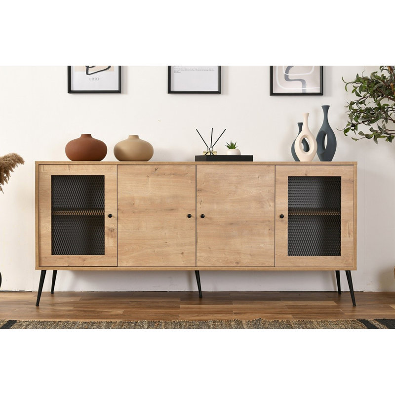 Modern Oak Console Table with Metal Legs, 70.9 x 31.9 x 16.1 inches | 100% Coated Particle Board, Durable Design, Wire Cover for Easy Cable Management | Perfect for Living Room, Entryway, Industrial Style