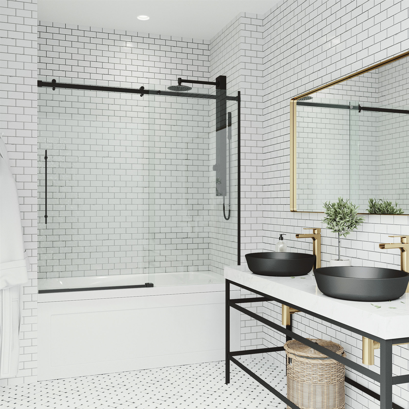 Luca Frameless Sliding Tub Door, Matte Black