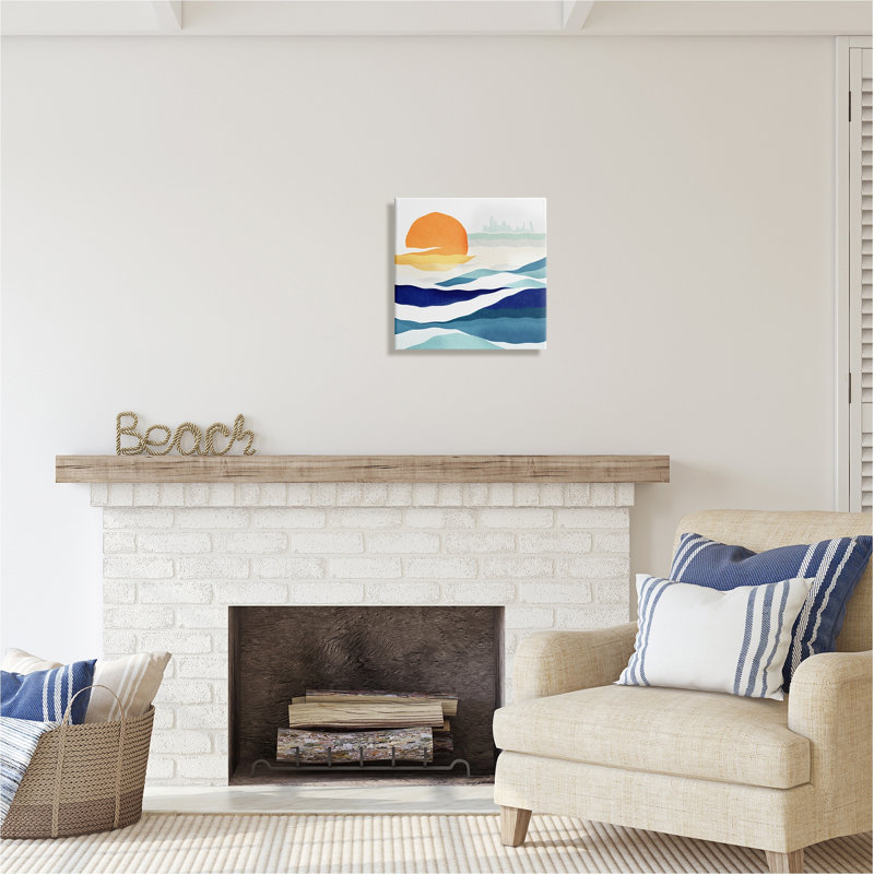 Beachcrest Home ™ abstrait soleil et vagues par Ziwei Li, H 17 po x l 17 po x P 1,5 po
