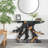 Rocton Black Teak Wood Live Edge Tree Stump Console Table with Clear Glass Top 49" x 16" x 32"