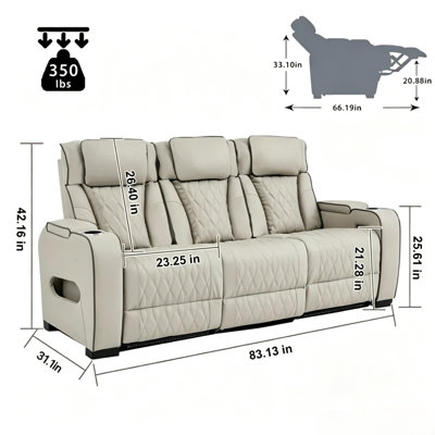  Canas Faux Leather Power Reclining Sofa With Cup Holders, Led Lights And Diamond Stitching