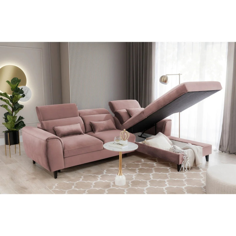 Canapé-lit modulaire avec rangement Foble - Rosé, Rosé, Orienté vers le côté droit
