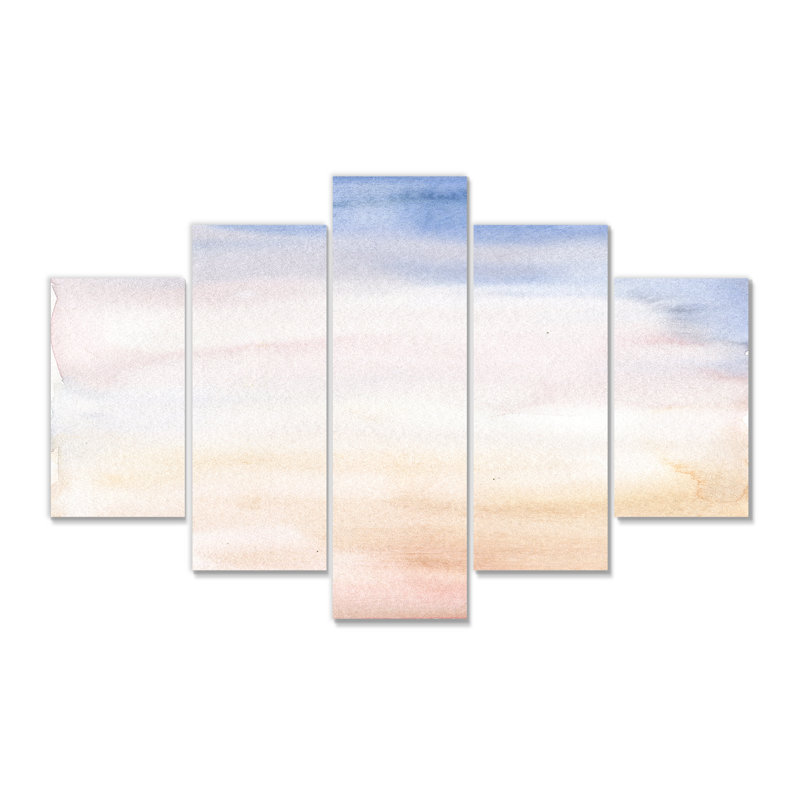 Pastel abstrait avec taches bleu-rose et beige foncé - ensemble de 5 reproductions d'art sur toile tendue