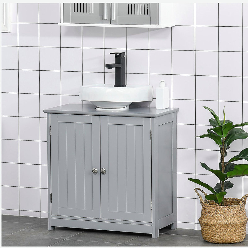 Armoire de rangement à piédestal, base de meuble-lavabo, armoire de salle de bain sous évier avec découpe en U et tablette réglable
