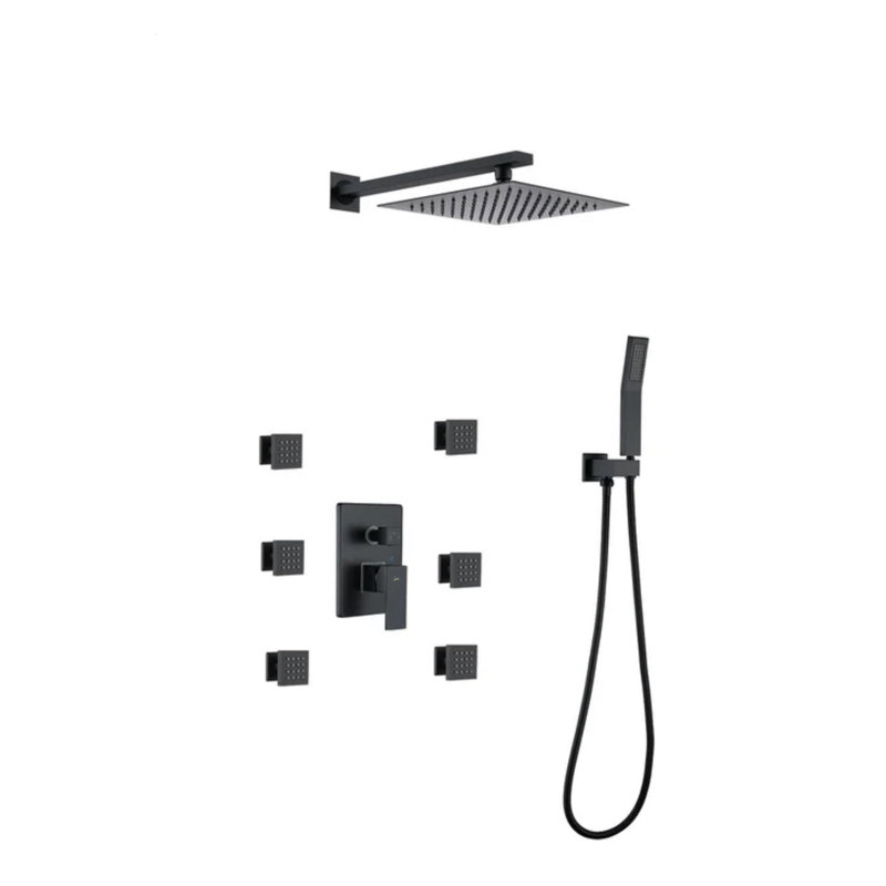 Système de douche complet avec valve brute, Noir mat