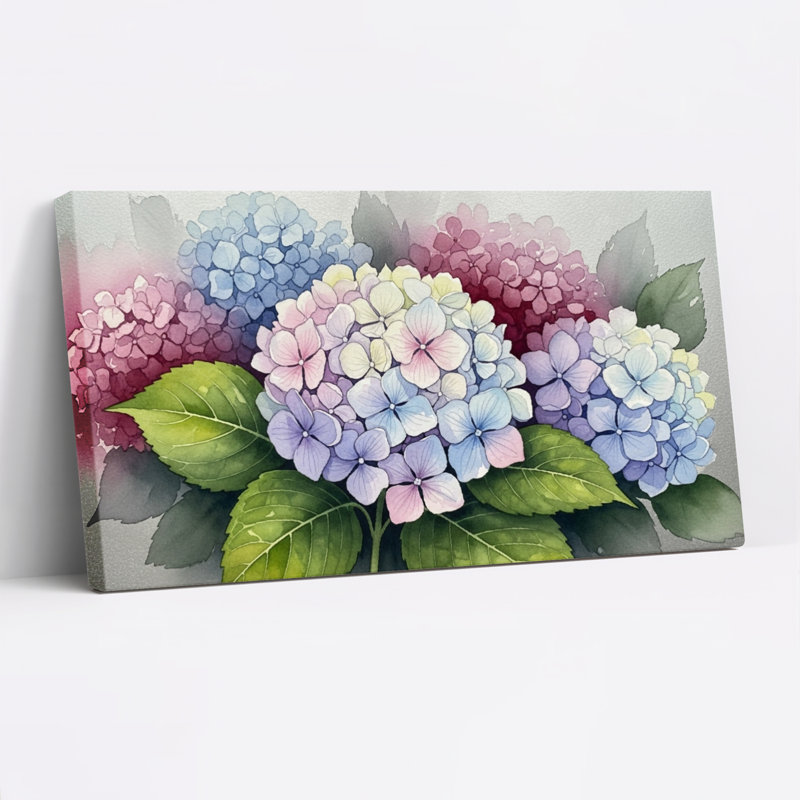 Hydrangea, aquarelle florale, reproduction d'art sur toile tendue sur toile, ensemble de 1, H 28 po x l 58 po