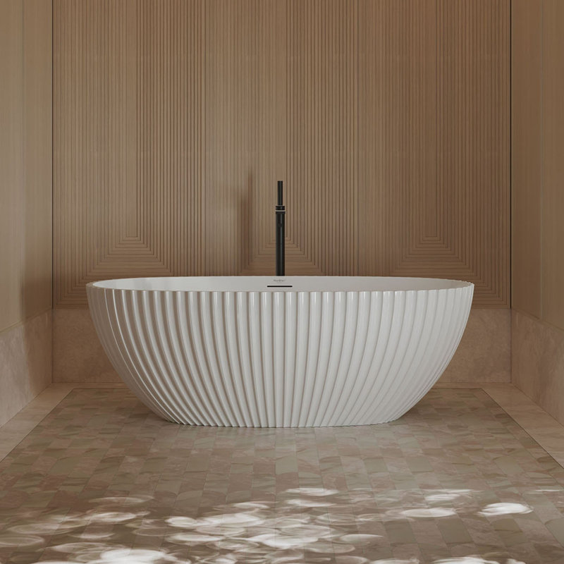 Baignoire autoportante MonBlari 170 cm x 85 cm en acrylique blanc avec trop-plein et bonde rétractable pour salle de bain