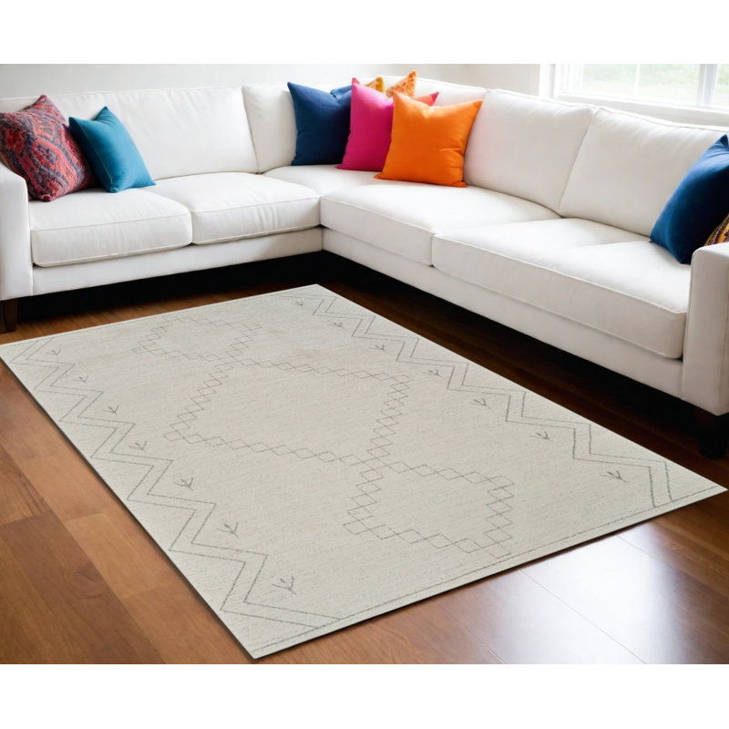 5' X 8' Cream and Beige Abstract Distressed Area Rug