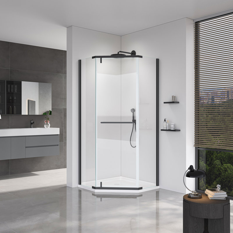 Porte de douche pivotante, porte en verre trempé pour salle de bain, Noir mat