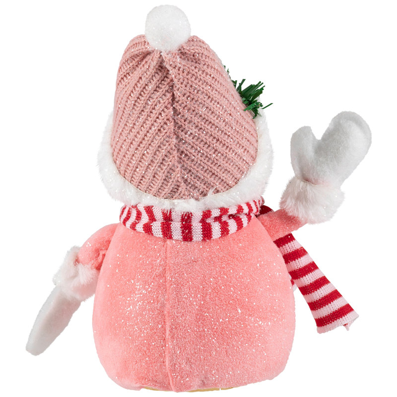 Glittered Snowman With Knitted Hat Christmas Figurine - 8.5"