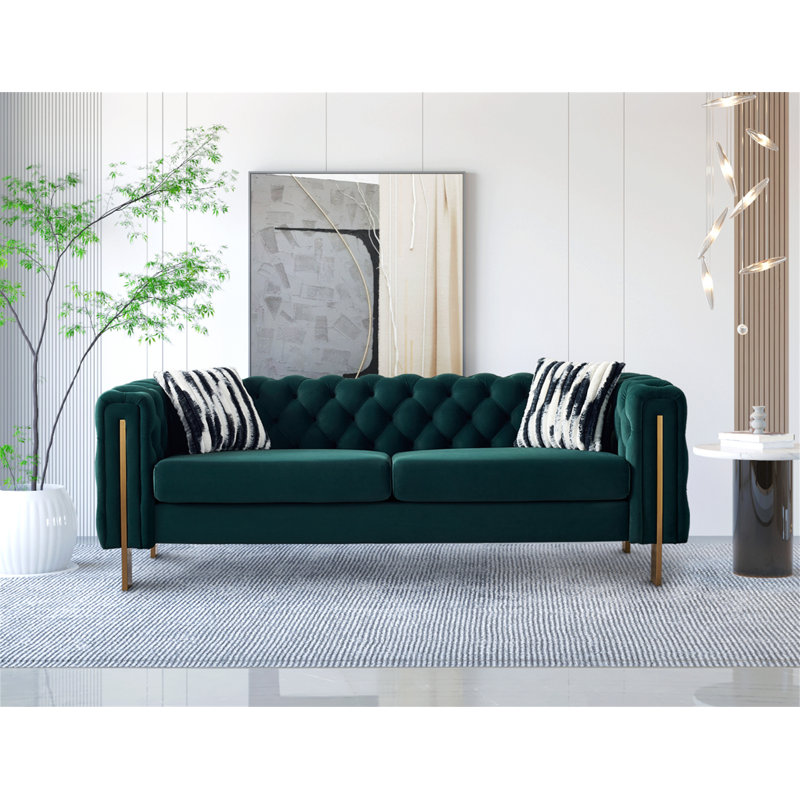 Deeddra 84.25'' Upholstered Sofa, Green Velvet