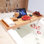 Serviteur de bain autoportant en bambou