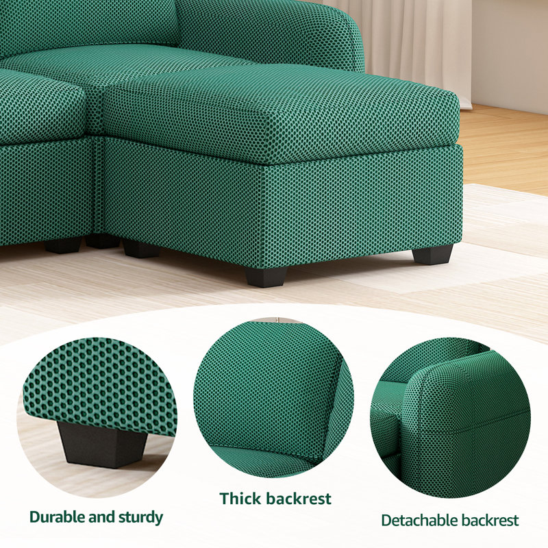 Canapé modulaire rembourré 6 pièces Jarielyz, Bleu-vert