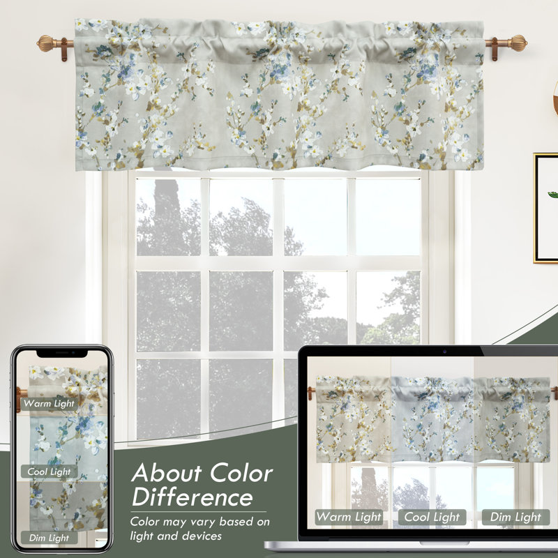 Hutchcraft Floral Tailored Window Valance, 50" W x 18" L, Blue/Grey, Floral