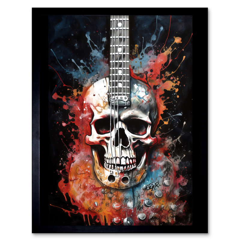 Electric Skull Guitar Death Metal Music Concept Splatter - Single Picture Frame Print