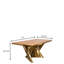 Korbyn 71" Rectangular Wood Dining Table with Gold Geometric Stainless Steel Base – Seats 8