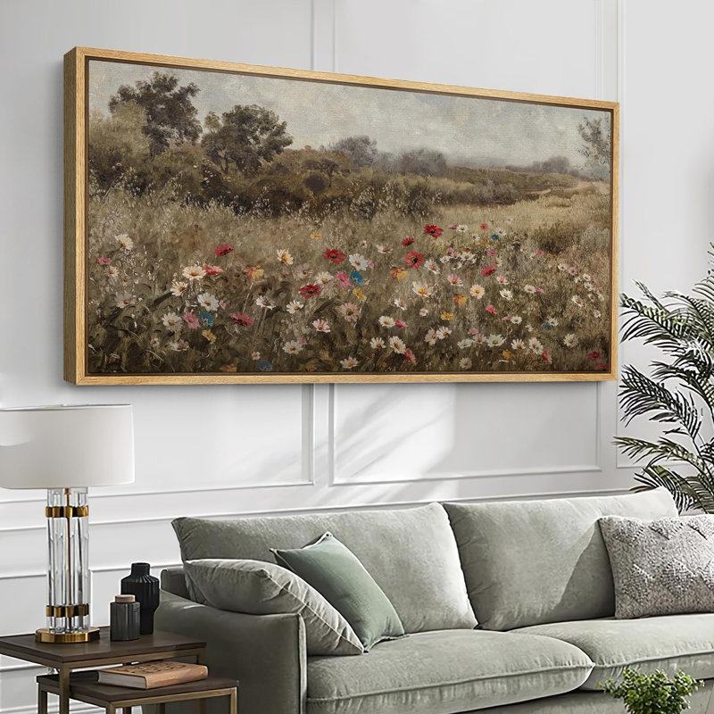 Wildflower Meadow Landscape Rustic Field with Vibrant Flowers, Natural, 30" H x 60" W