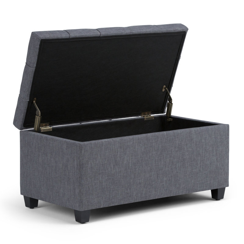 Slate Gray Tufted Wood Bench Ottoman with Interior Storage