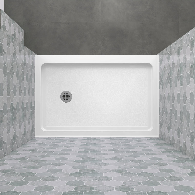 48" W X 32" D Acrylic Alcove Shower Base Pan Rectangular Single Threshold White Shower Tray with Non-slip Design